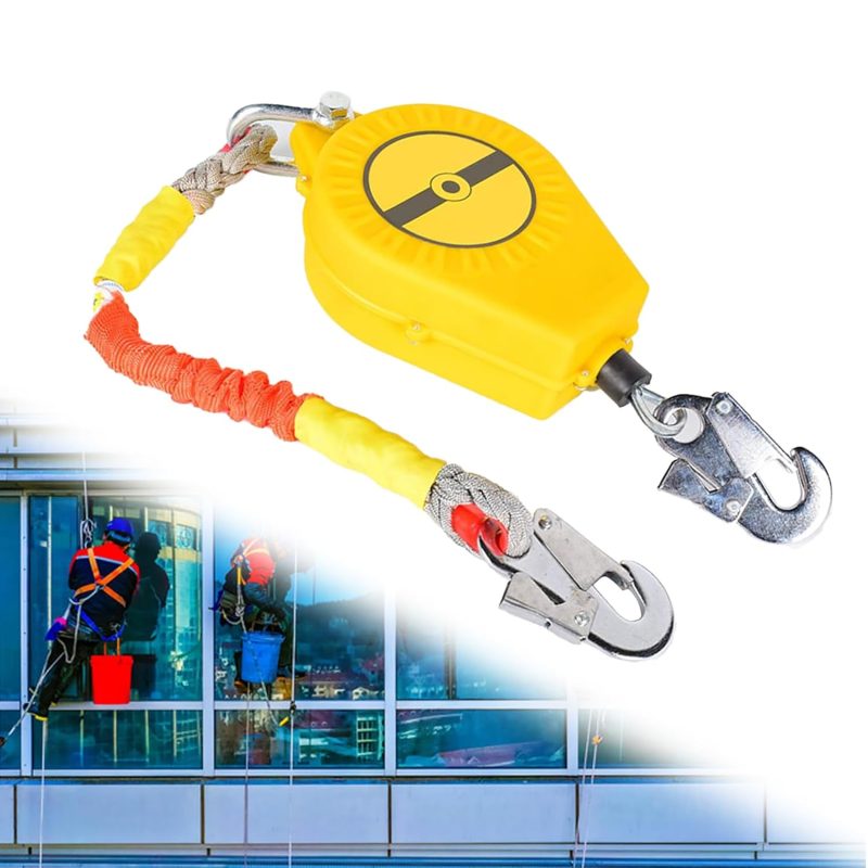 Dispositif Sécurité Rétractable, 10m Ensemble Protection Antichute Rétractable Contre Les Chutes Dispositif Antichute Sécurité En Hauteur Rétractable Pour Couvreurs Limiteur Chute Charge 150 Kg